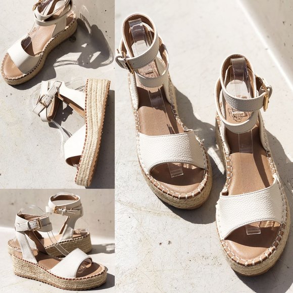 NEW Off White Ivory Ankle Wrap Lace Up Buckle Platform Espadrille Sandals Shoes - Picture 10 of 15